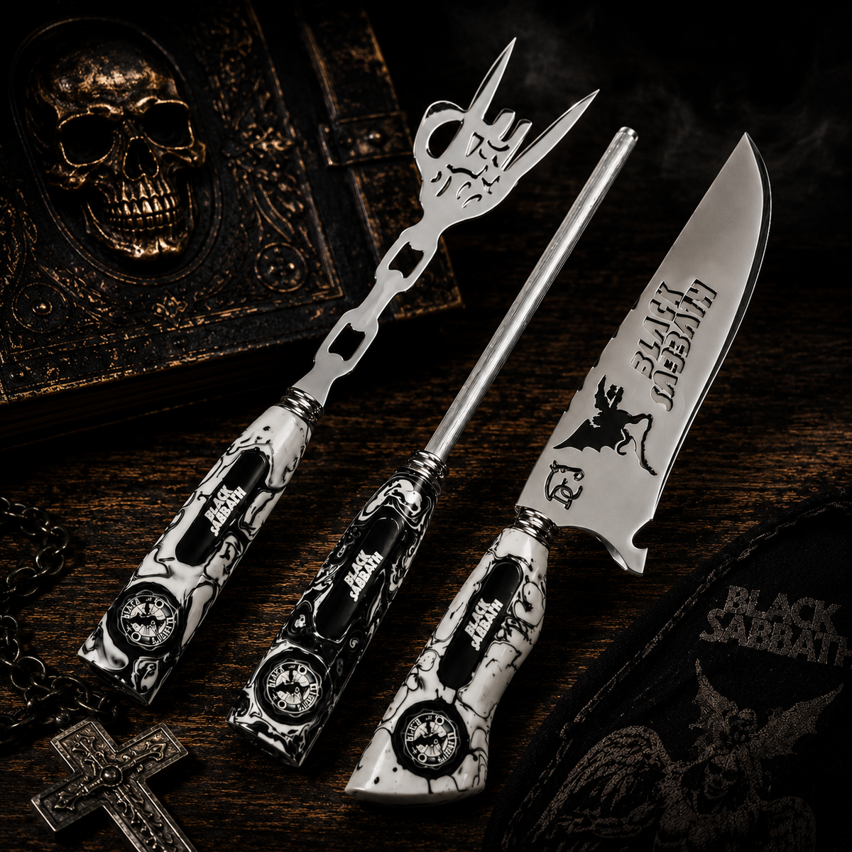 Kit Black Sabbath – Faca 8″, Garfo e Chaira
