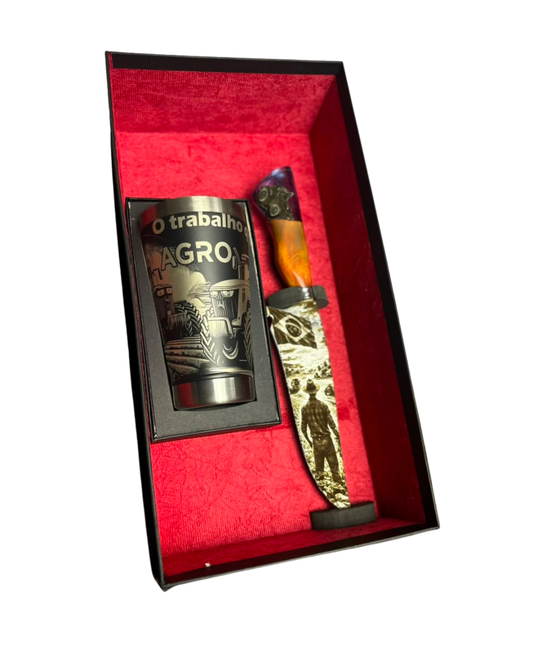 Kit Presente Agro - Faca 8" + Copo Térmico - Fotogravação e Gravação a Laser 360°