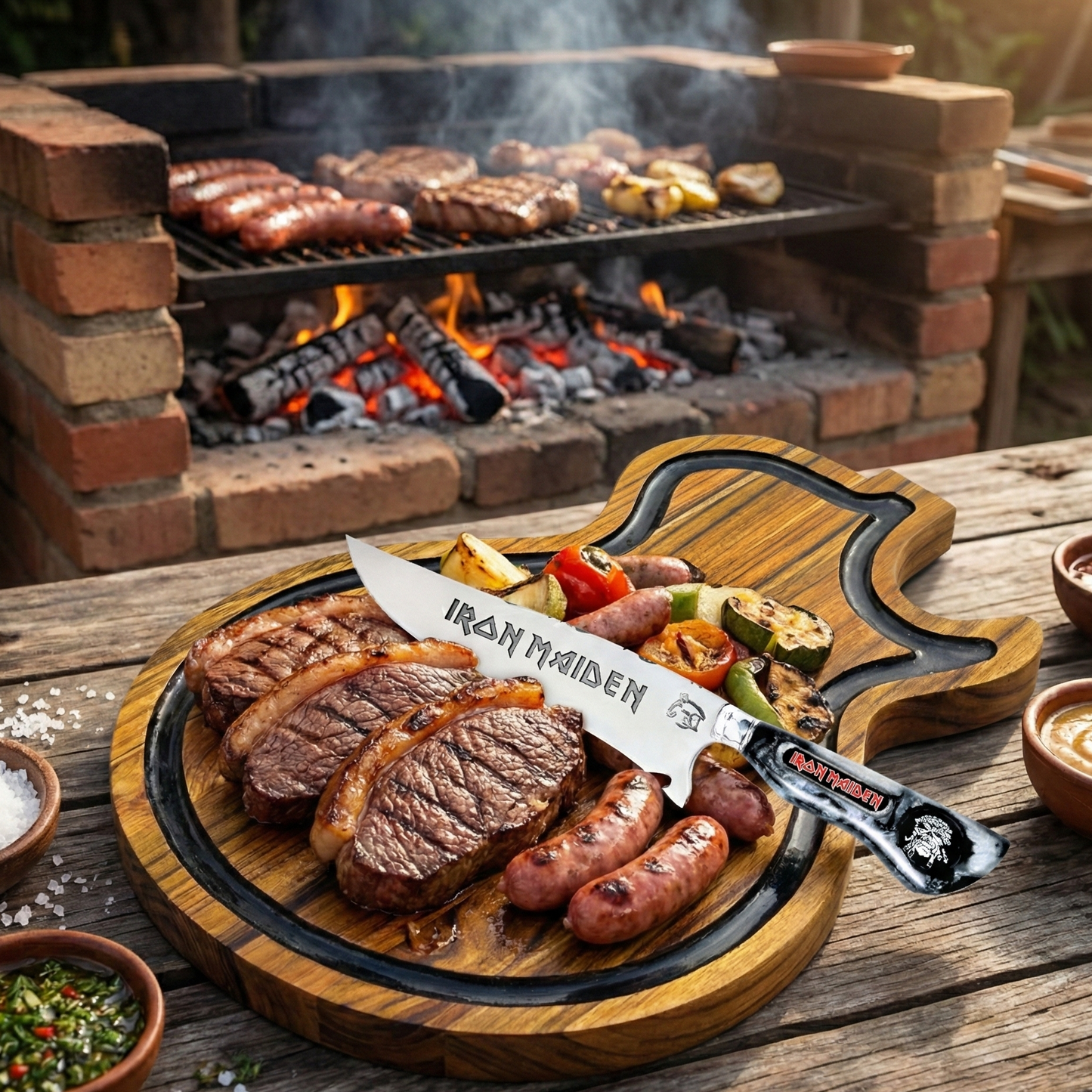 Tábua de Corte Artesanal Personalizada Iron Maiden - Madeira Nobre