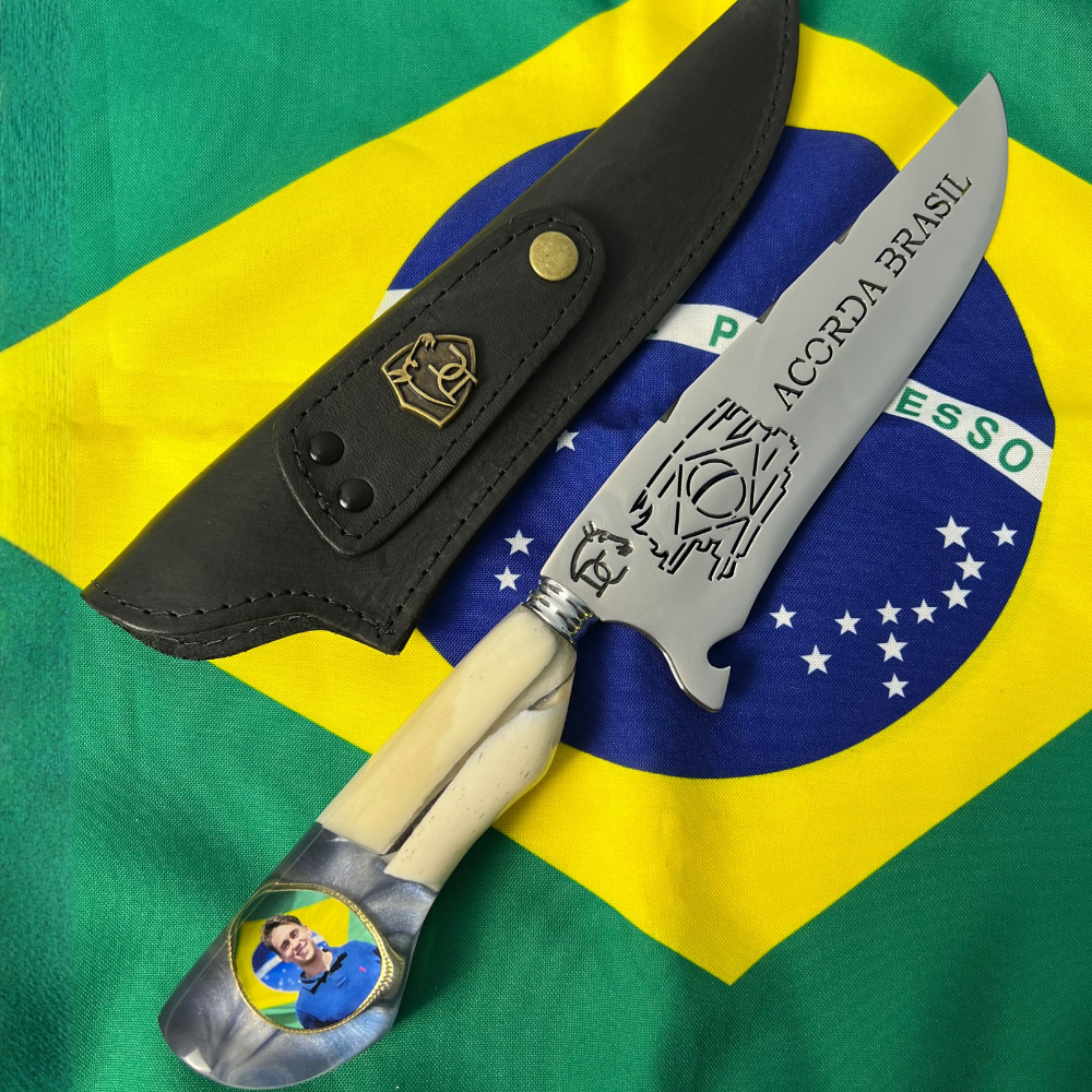 Faca Nikolas Ferreira 8" - Cabo Osso e Resina - Acorda Brasil - Edição Especial