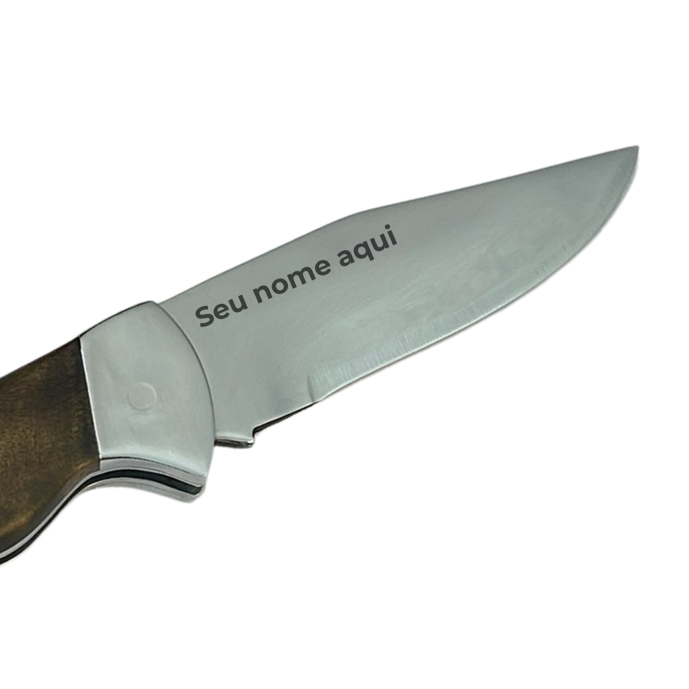 Canivete Artesanal Aço Inox 420C 4 Polegadas - Cabo Madeira com Anel Latão e Trava