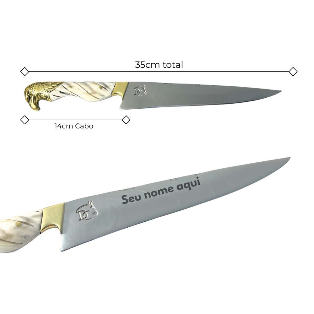 Faca Campeira Artesanal 9" - Cabo Osso Bovino e Latão com Águia