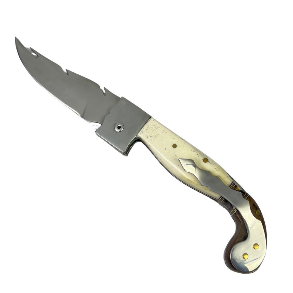 Canivete Artesanal Sorocabana 28cm - Cabo Madeira e Osso - Lâmina Tipo Folha com Trava