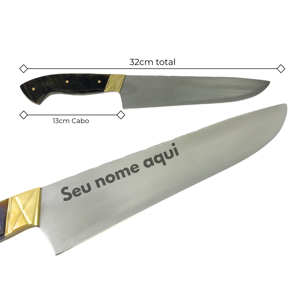 Faca Artesanal 8" Full Tang - Cabo Casco de Cavalo - Dorso 3mm - Pinos Remanchados