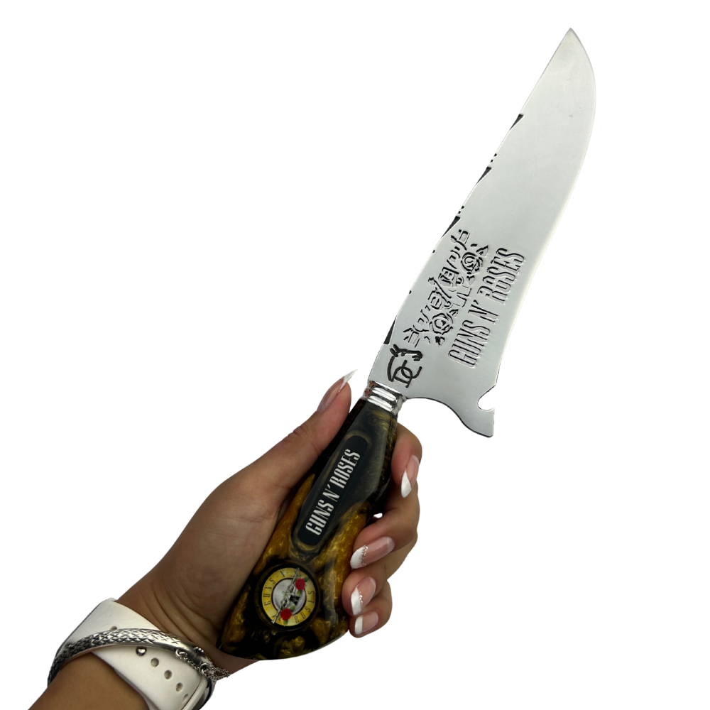 Faca Guns N' Roses 8 Polegadas - Cabo Resina Personalizado - Edição Limitada Rock