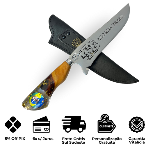 Faca Nikolas Ferreira 8" - Cabo Madeira e Resina - Acorda Brasil - Edição Especial