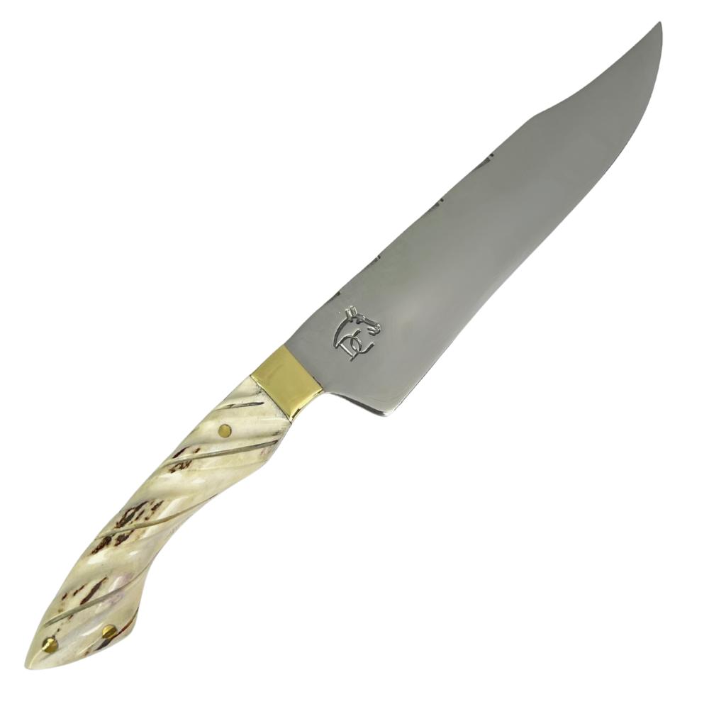 Faca Artesanal 8,5" - Cabo em Chifre de Cervo Natural - Guarda em Latão - Personalização Grátis