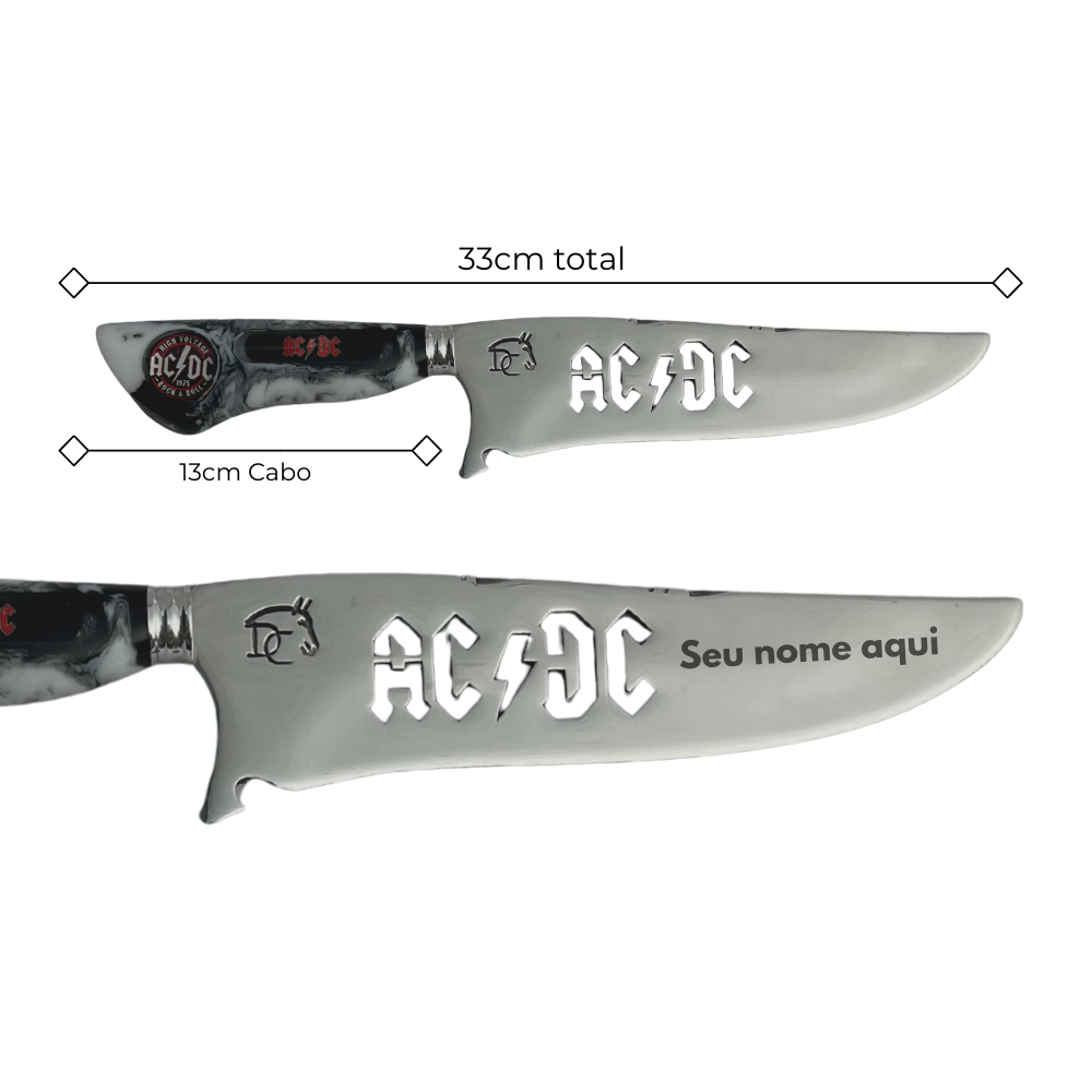 Kit AC/DC - Faca 8" + Tábua Personalizada