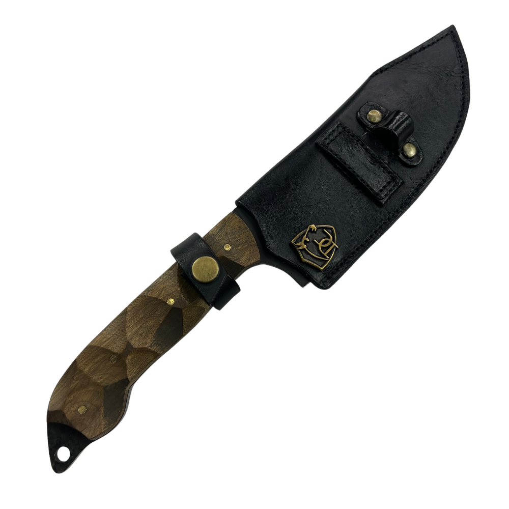 Faca Artesanal Tatica 6" - Aço Carbono - Cabo Madeira - Dorso 4mm - Kit Sobrevivência com Pederneira