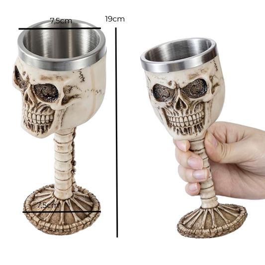 Taça Caveira com Cálice de Aço Inoxidável - 19cm - Design Gótico Medieval