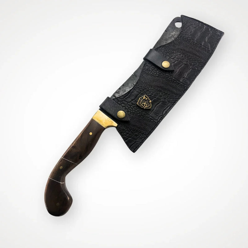 Cutelo Brutforj Artesanal 9" Aço Carbono Forjado - Cabo Madeira Nobre Guarda Latão