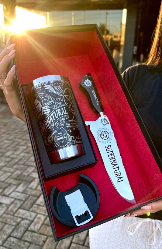 Kit Presente Supernatural - Faca + Copo Térmico - Gravação a Laser 360°
