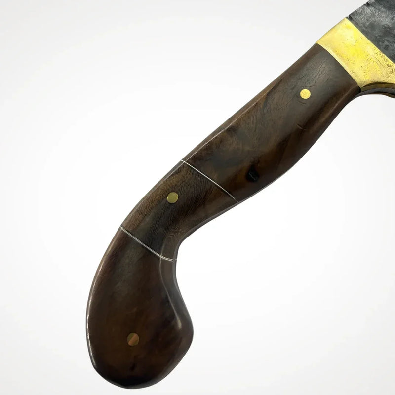 Cutelo Brutforj Artesanal 9" Aço Carbono Forjado - Cabo Madeira Nobre Guarda Latão