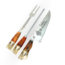 Kit Artesanal 10" 3 Peças (Garfo + Faca + Chaira) - Cabo Híbrido Madeira e Resina com Nossa Senhora