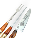 Kit Artesanal 10" 3 Peças (Garfo + Faca + Chaira) - Cabo Híbrido Madeira e Resina com Nossa Senhora