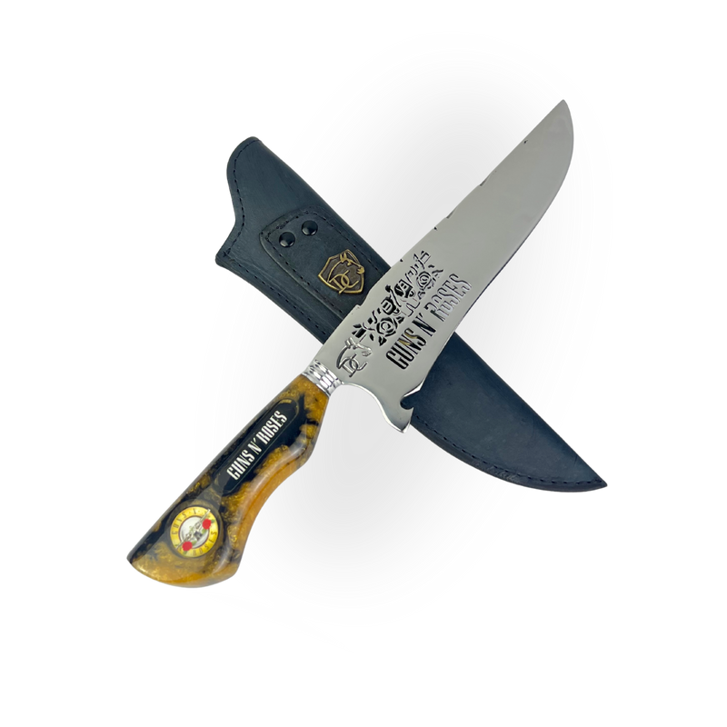 Faca Guns N' Roses 8 Polegadas - Cabo Resina Personalizado - Edição Limitada Rock