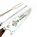 Kit Artesanal 10" 3 Peças (Garfo + Faca + Chaira) - Cabo Híbrido Madeira e Resina com Nossa Senhora