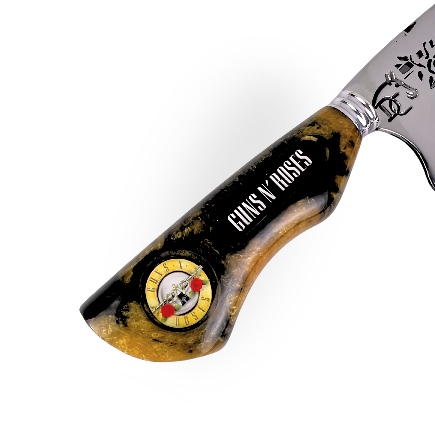 Faca Artesanal Guns N' Roses 8 Polegadas - Aço Inox com Bainha de Couro