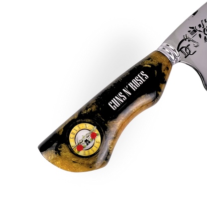 Faca Artesanal Guns N' Roses 8 Polegadas - Aço Inox com Bainha de Couro