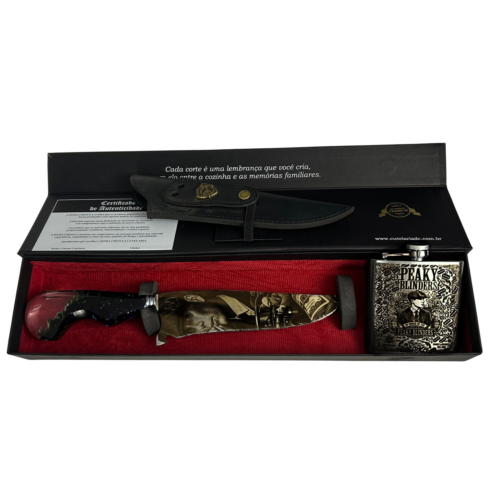 Kit Peaky Blinders - Faca 8" Artesanal + Cantil Personalizado | Doma Crioula Cutelaria Artesanal
