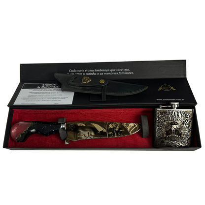 Kit Peaky Blinders - Faca 8" Artesanal + Cantil Personalizado | Doma Crioula Cutelaria Artesanal