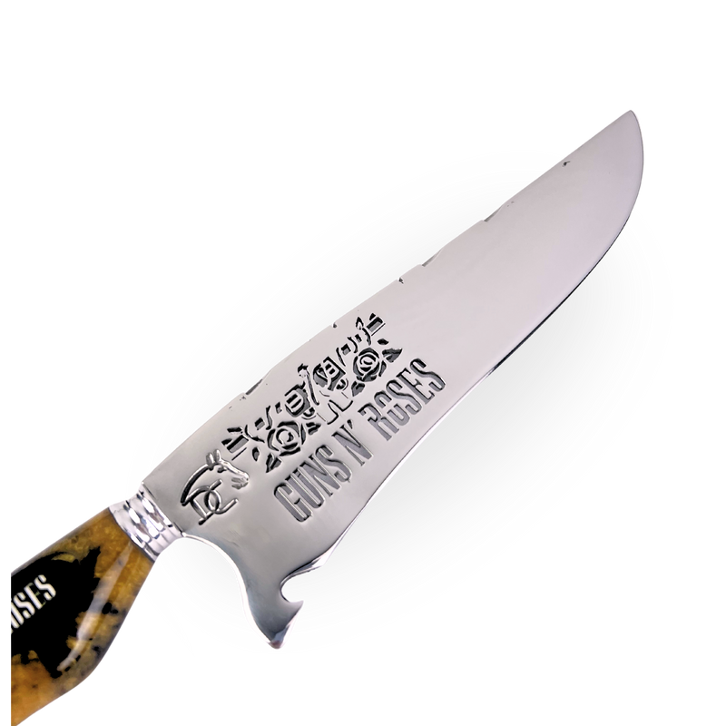 Faca Guns N' Roses 8 Polegadas - Cabo Resina Personalizado - Edição Limitada Rock