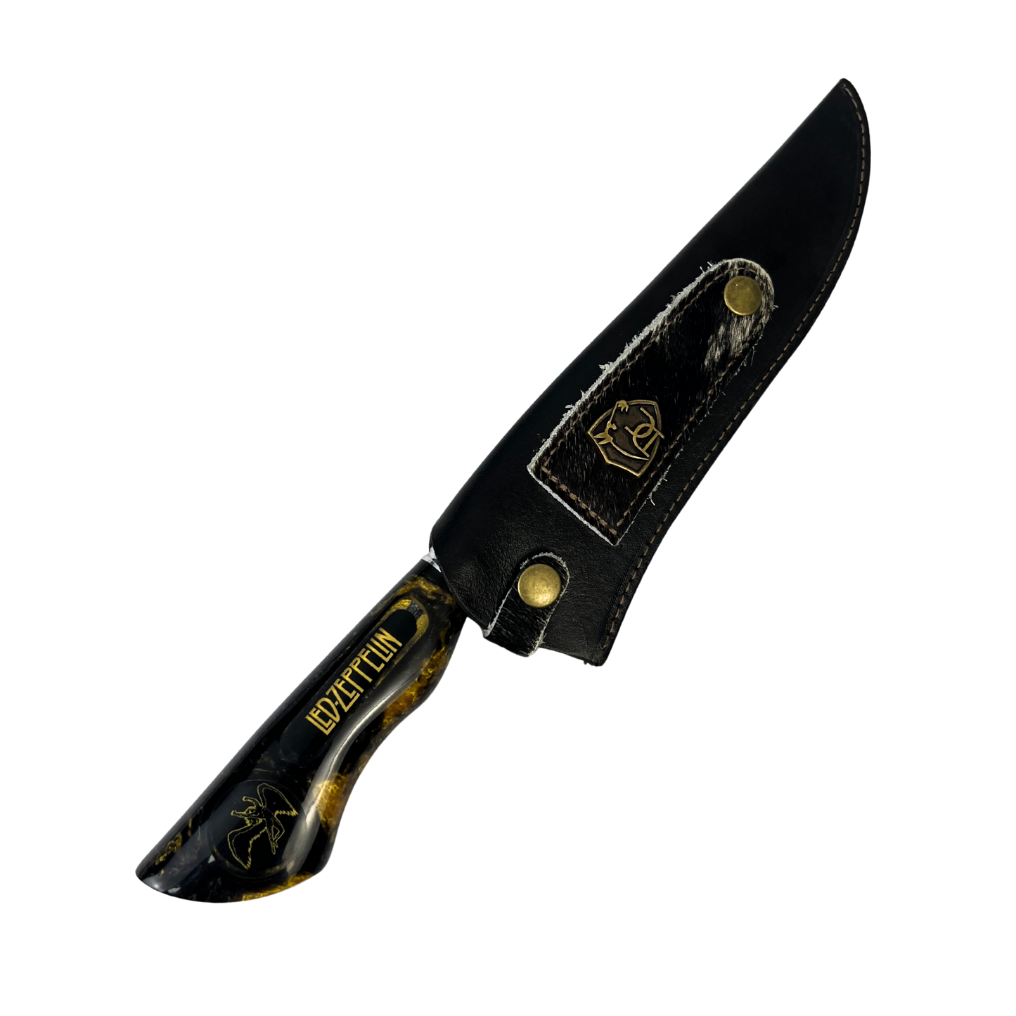 Faca Picanheira 8" Led Zeppelin - Cabo Resina Preta e Dourada