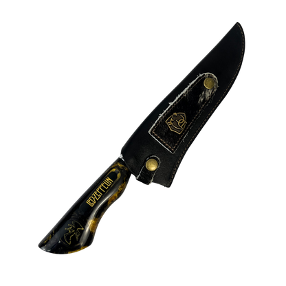 Faca Picanheira 8" Led Zeppelin - Cabo Resina Preta e Dourada