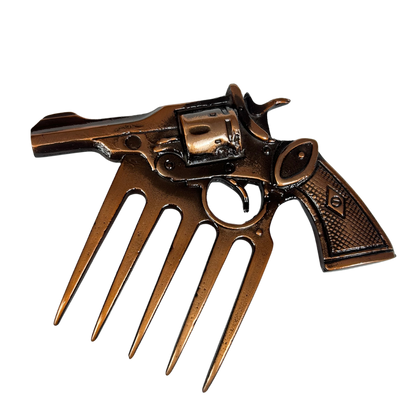 Garra em Formato de Arma Bronze com Suporte - Acabamento Cobre Envelhecido - Base Madeira Preta