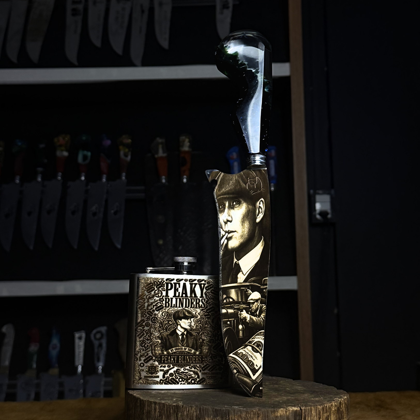 Kit Peaky Blinders - Faca 8" Artesanal + Cantil Personalizado | Doma Crioula Cutelaria Artesanal