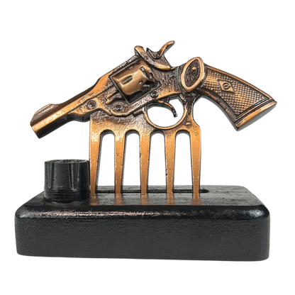 Garra em Formato de Arma Bronze com Suporte - Acabamento Cobre Envelhecido - Base Madeira Preta