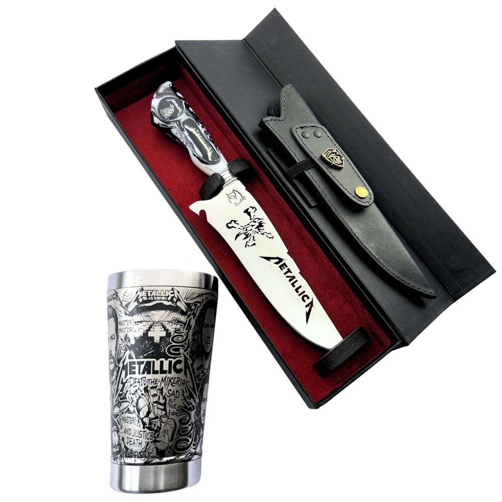 Kit Metallica - Faca 8" + Copo Térmico - Gravação a Laser 360°