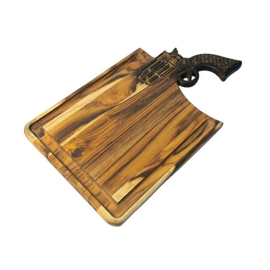 Tábua de Churrasco Artesanal Madeira Teka - Cabo Revólver Esculpido