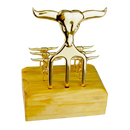 Kit Petisco Elegance - Garfo Tridente e 6 Garfinhos Dourados com Base Madeira