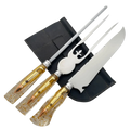 Kit Churrasco 3 Peças Gold - Faca 8" Garfo Chaira Cabo Resina Dourada