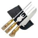 Kit Churrasco 3 Peças Gold - Faca 8" Garfo Chaira Cabo Resina Dourada