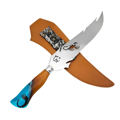 Faca Picanheira Escorpião Artesanal 10" Aço Inox Polido - Cabo Resina Artística Azul