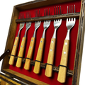 Kit Churrasco 12 Peças com Estojo de Madeira | 6 Facas + 6 Garfos