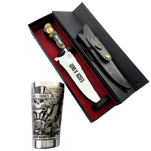 Kit Guns N' Roses - Faca 8" + Copo Térmico - Gravação a Laser 360°