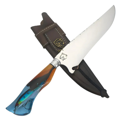 Faca Artesanal para Churrasco 8" Lâmina Lisa - Cutelaria Tema Pesca Aço Inox