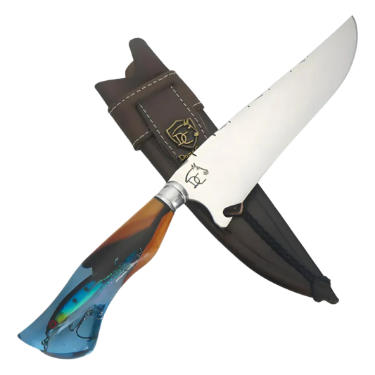 Faca Artesanal para Churrasco 8" Lâmina Lisa - Cutelaria Tema Pesca Aço Inox