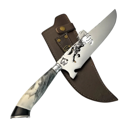 Faca Artesanal para Churrasco 8" Tema Cavalo - Cutelaria Gaúcha Tradição Campeira