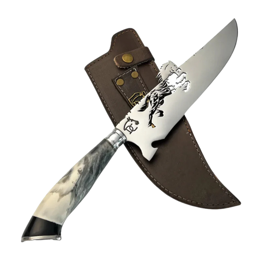 Faca Artesanal para Churrasco 8" Tema Cavalo - Cutelaria Gaúcha Tradição Campeira