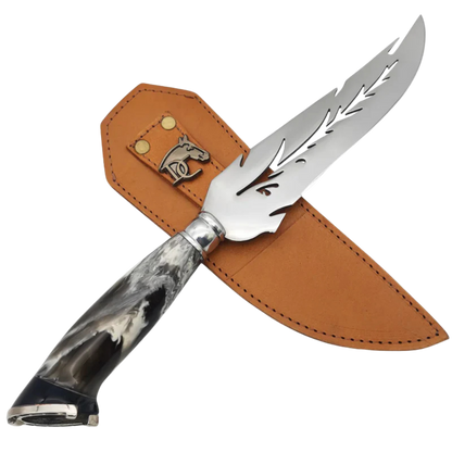 Faca Artesanal para Churrasco 8" Lâmina Vazada Design Folha - Cutelaria Gaúcha Aço Inox