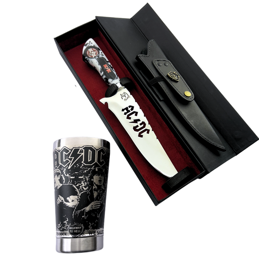 Kit AC/DC - Faca 8" + Copo Térmico - Gravação a Laser 360°