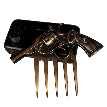 Garra em Formato de Arma Bronze com Suporte - Acabamento Cobre Envelhecido - Base Madeira Preta