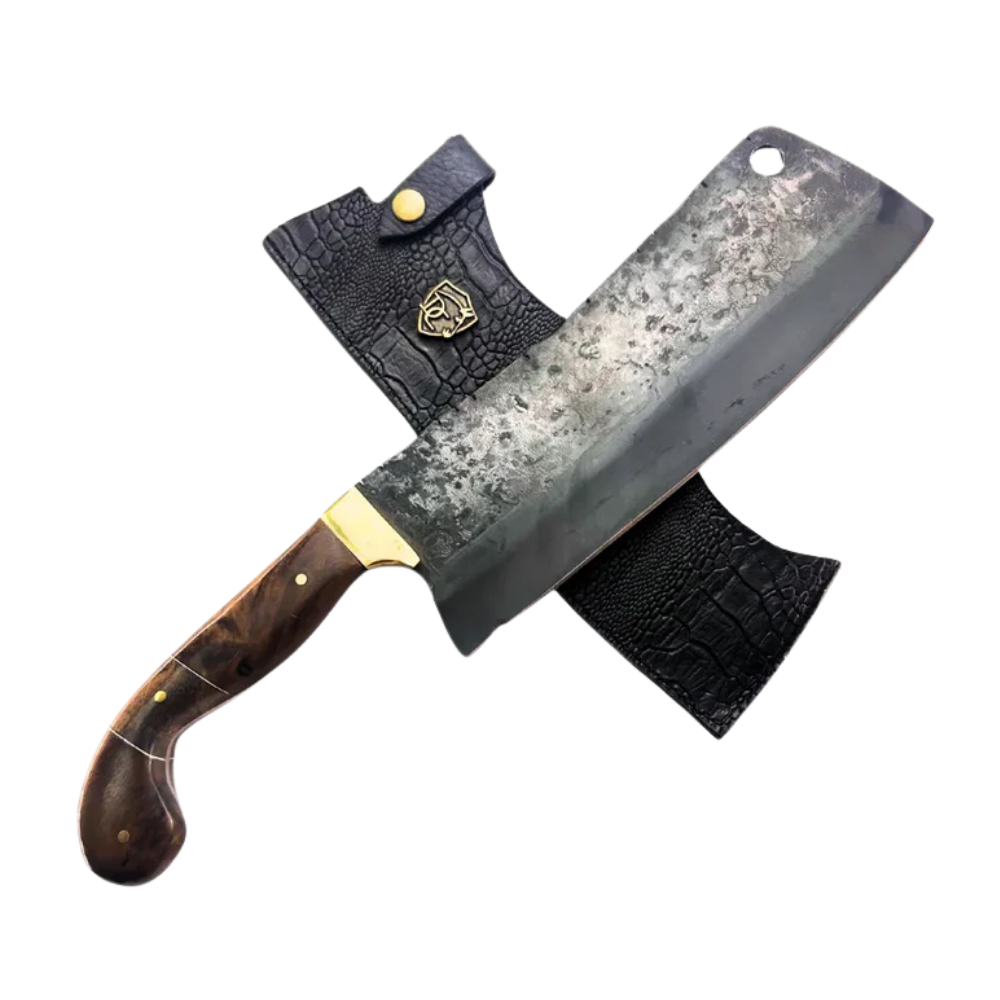 Cutelo Brutforj Artesanal 9" Aço Carbono Forjado - Cabo Madeira Nobre Guarda Latão