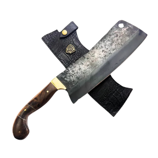 Cutelo Brutforj Artesanal 9" Aço Carbono Forjado - Cabo Madeira Nobre Guarda Latão