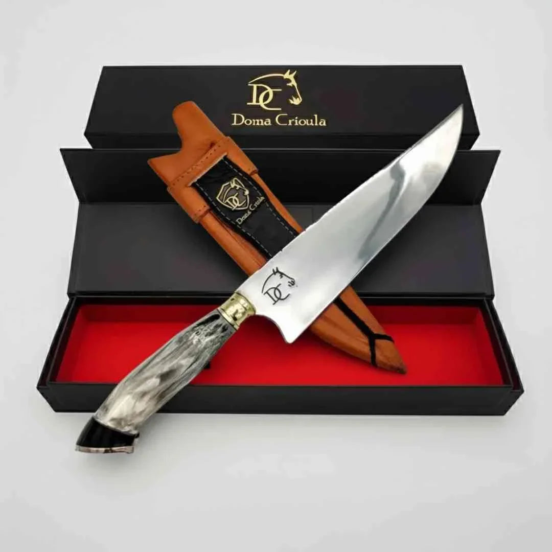 Faca de Churrasco Artesanal 8" Aço Inox 3mm - Cabo Resina e Ferradura