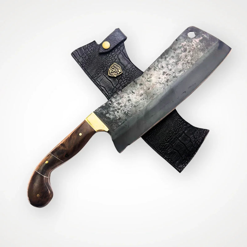 Cutelo Brutforj Artesanal 9" Aço Carbono Forjado - Cabo Madeira Nobre Guarda Latão